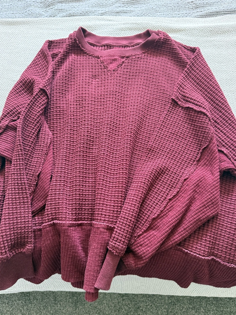 American Eagle Women's Waffle Knit Pullover Sweater - Wine